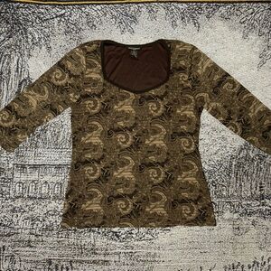 Carole Little Brown & Black Patterned Scoop Neck Women's Top